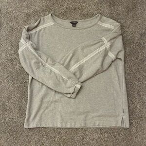 Eddie Bauer Light Gray Long Sleeve Lace-Trim Sweatshirt